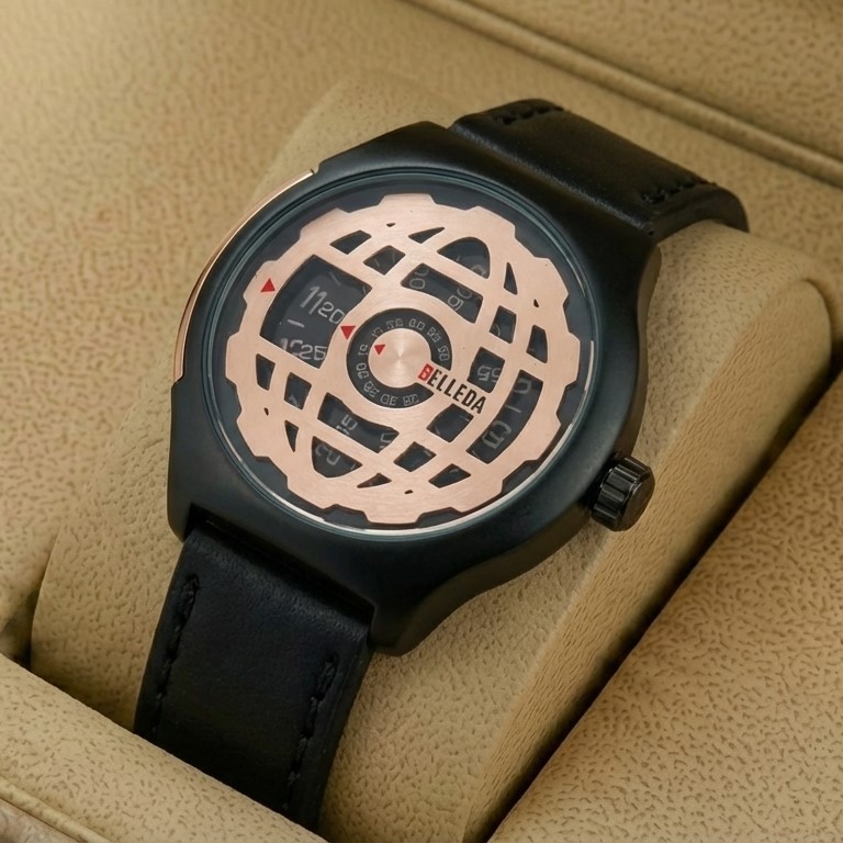 Belleda B8715 Leather Strap Original Watch Dial Gold Color