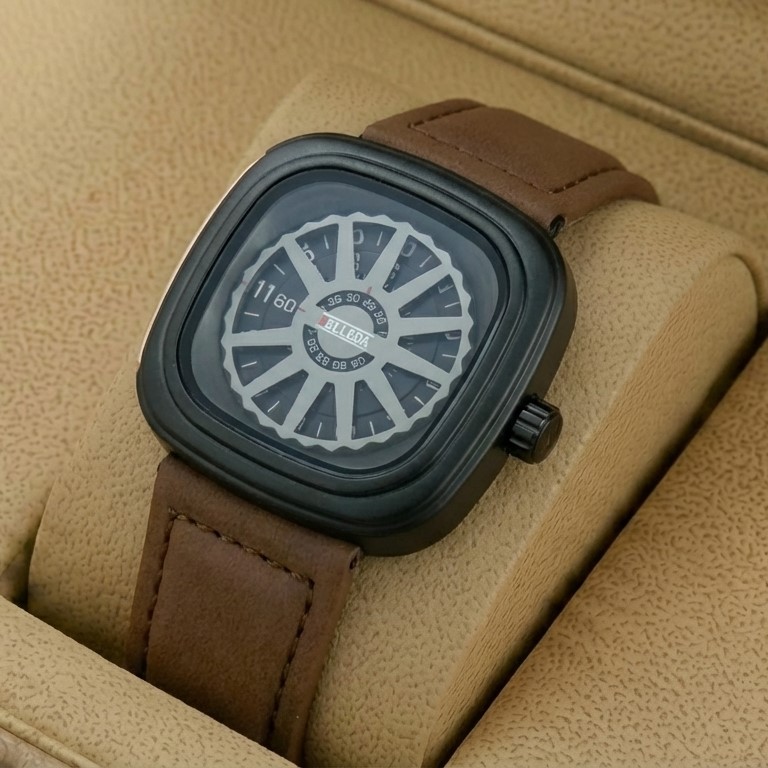 Belleda B8714 Leather Strap Original Watch Black & Grey Color