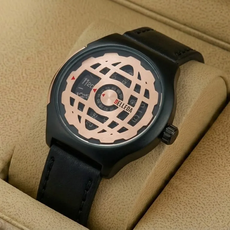 Belleda B8715 Leather Strap Original Watch Dial Gold Color