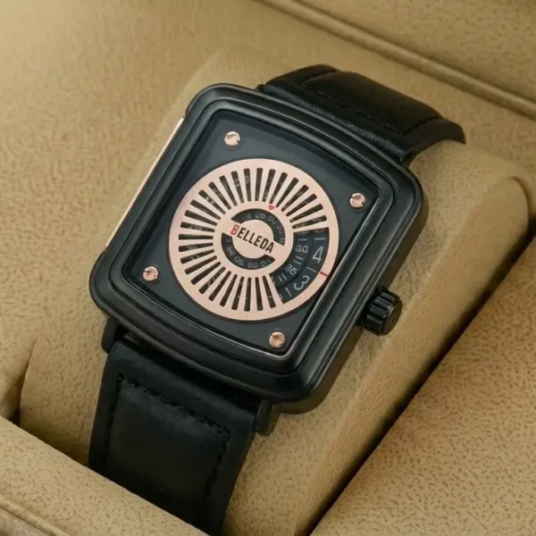 Belleda B9108 Original Watch Leather Strap Dial Black & Gold Color