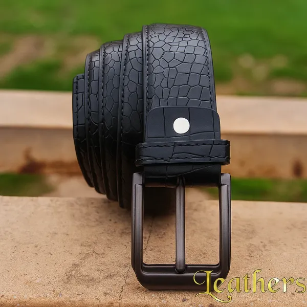 Crocodile Style Men's Casual Black Leather Belt