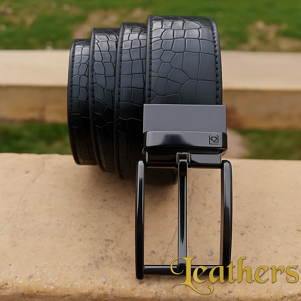 Double Sided Crocodile Style Men's Leather Belt