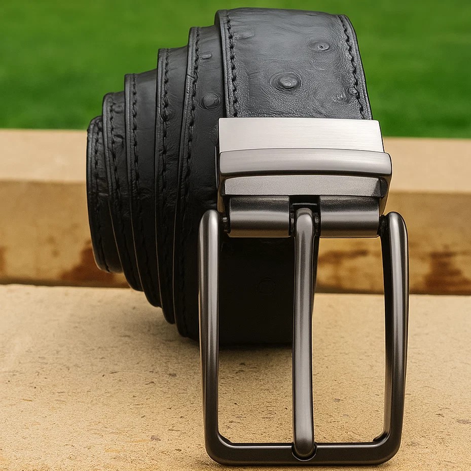 Double Sided Dotted Plain Black Formal Men's Leather Belt