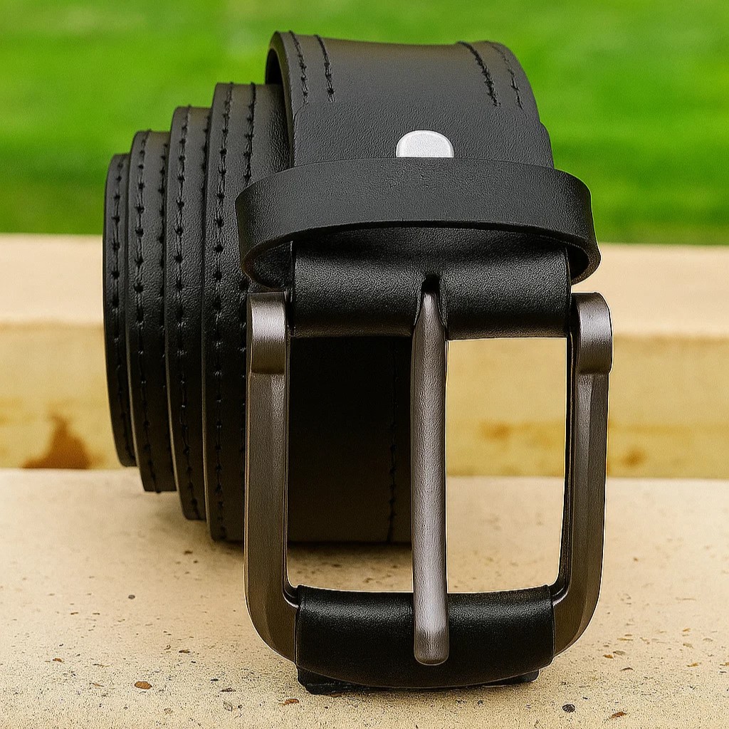 Double Stitched Black Men's Casual Leather Belt In Pakistan