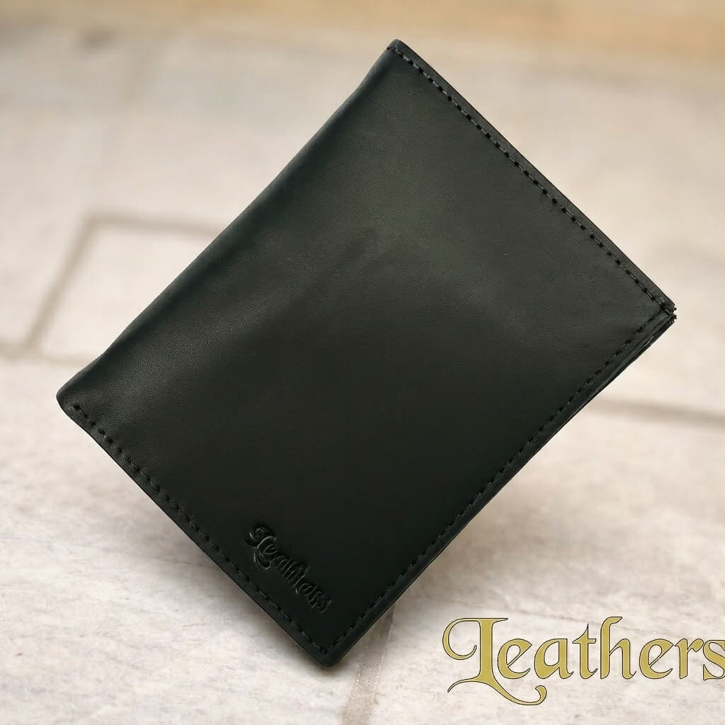 Half Long Black Trifold Leather Wallet For Men