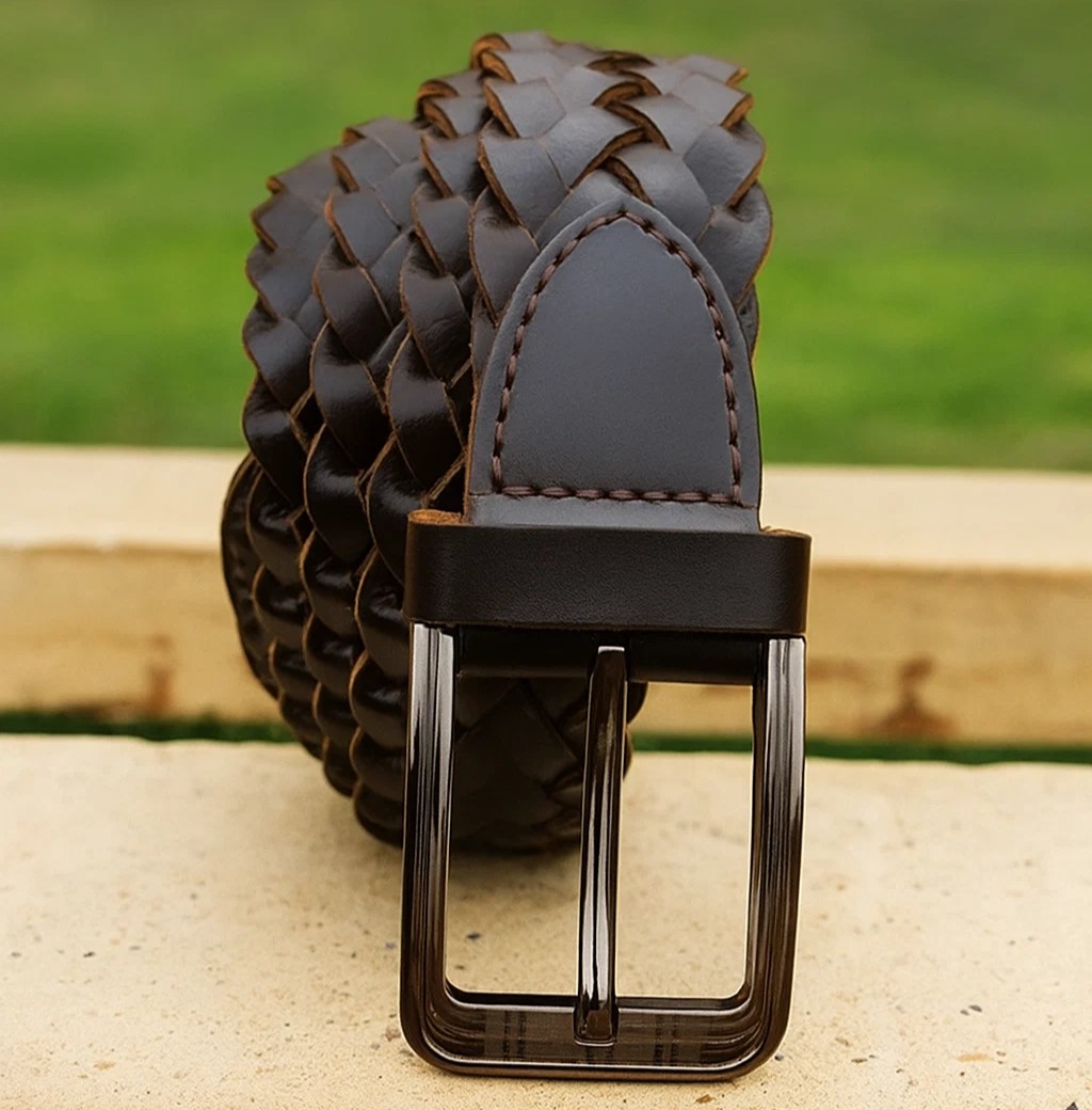 Handmade Weaving Brown Casual Leather Belt For Men