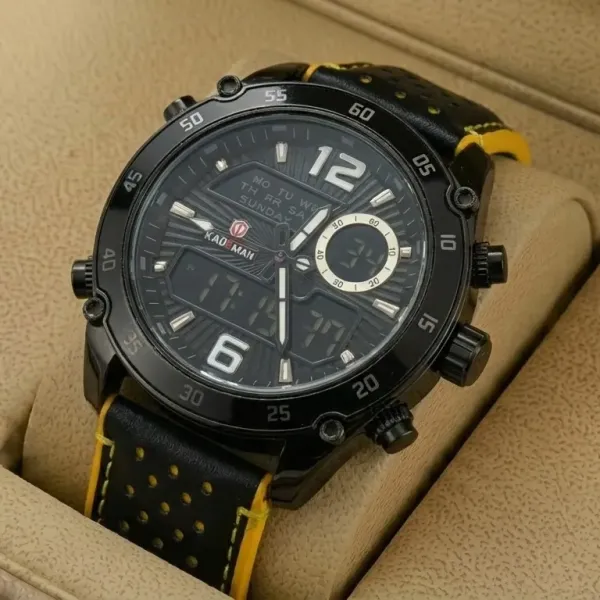 Kademan K820G Watch Leather Strap Analog & Digital Watch