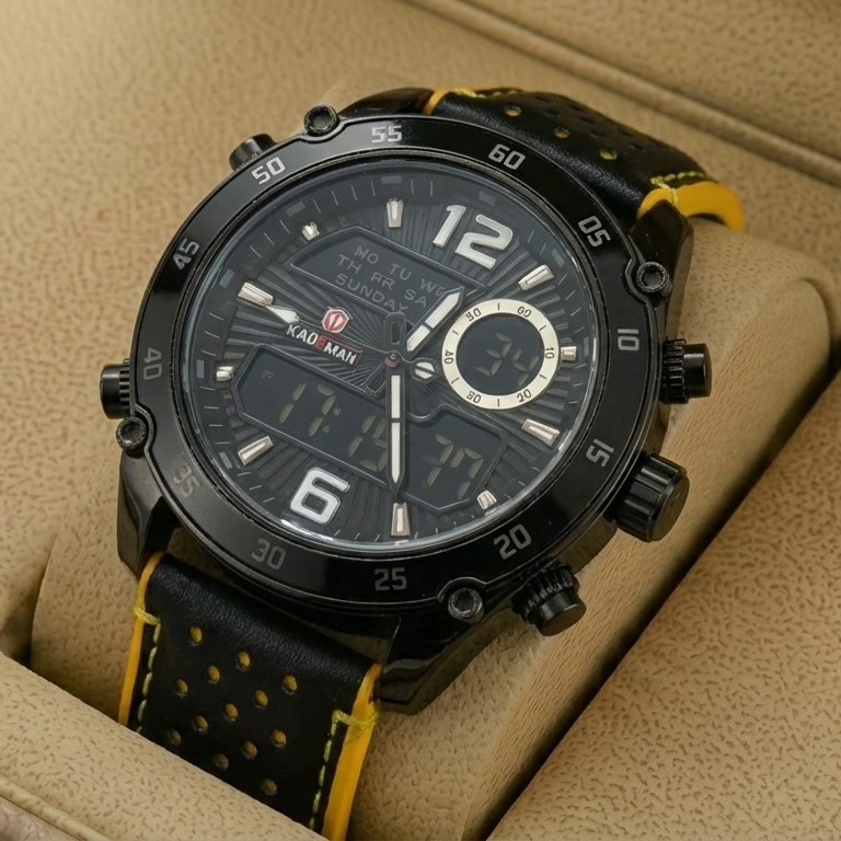 Kademan K820G Watch Leather Strap Analog & Digital Watch