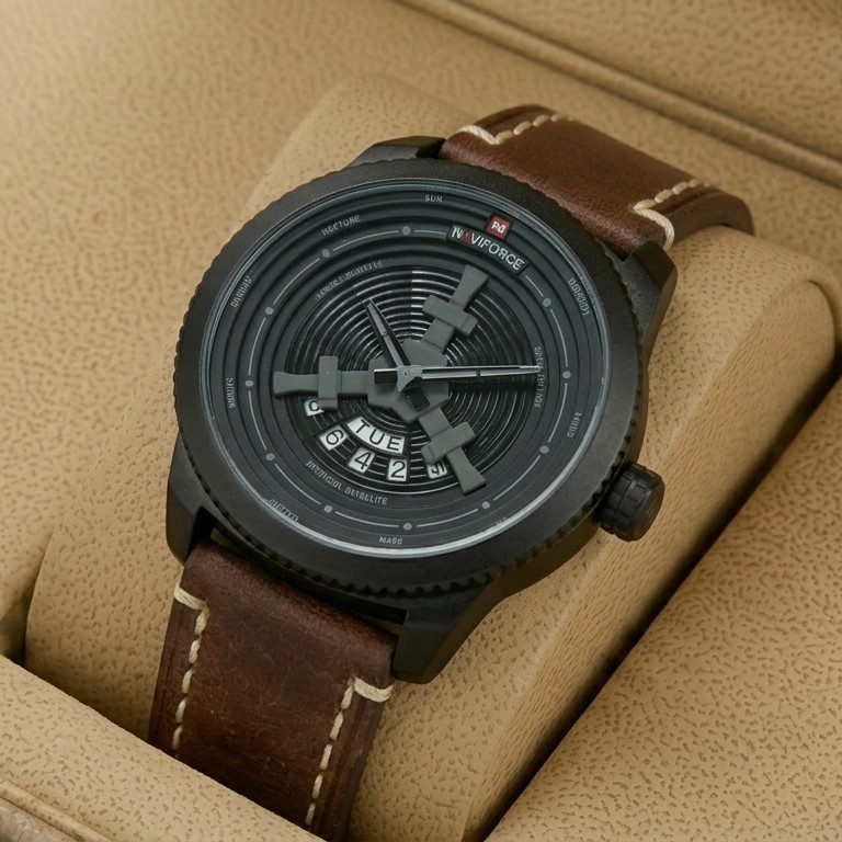 NAVIFORCE NF9156M Watch Leather Strap With Day & Date