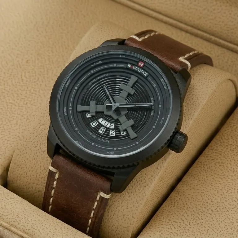 NAVIFORCE NF9156M Watch Leather Strap With Day & Date