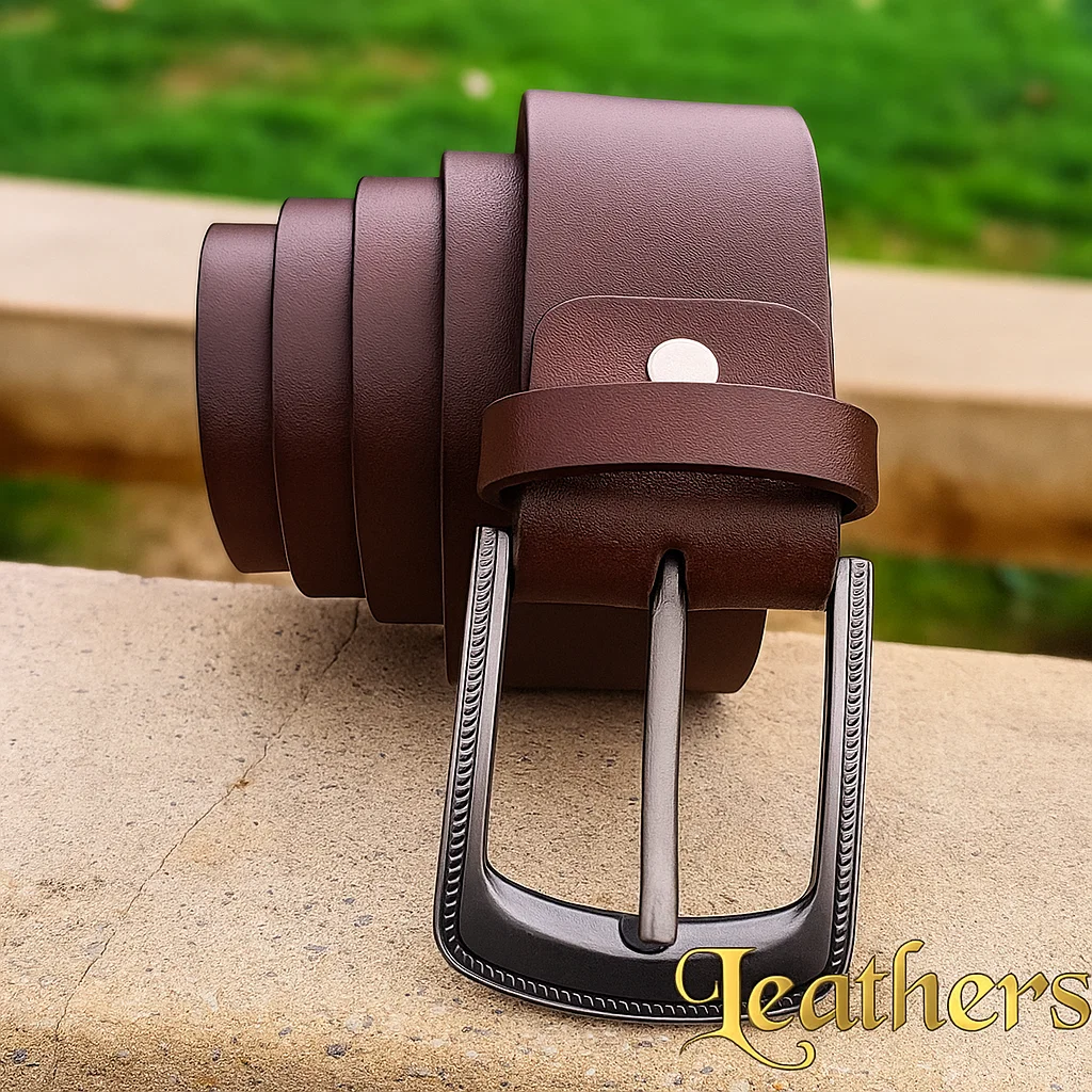 Plain Formal Dark Brown Geniune Leather Belt For Men