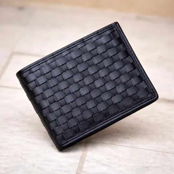 Pocket Size Black Handmade Bifold Men's Leather Wallet