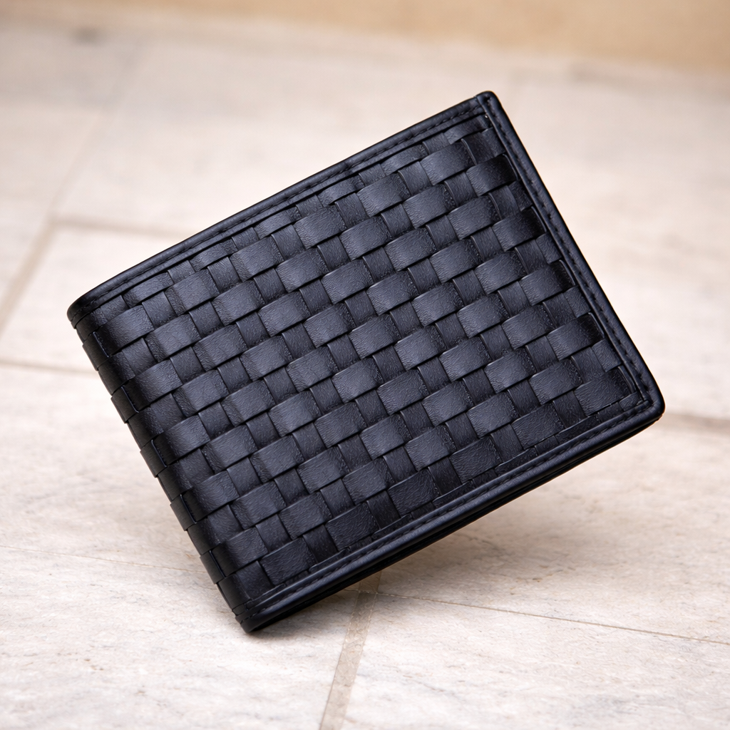 Pocket Size Black Handmade Bifold Men's Leather Wallet