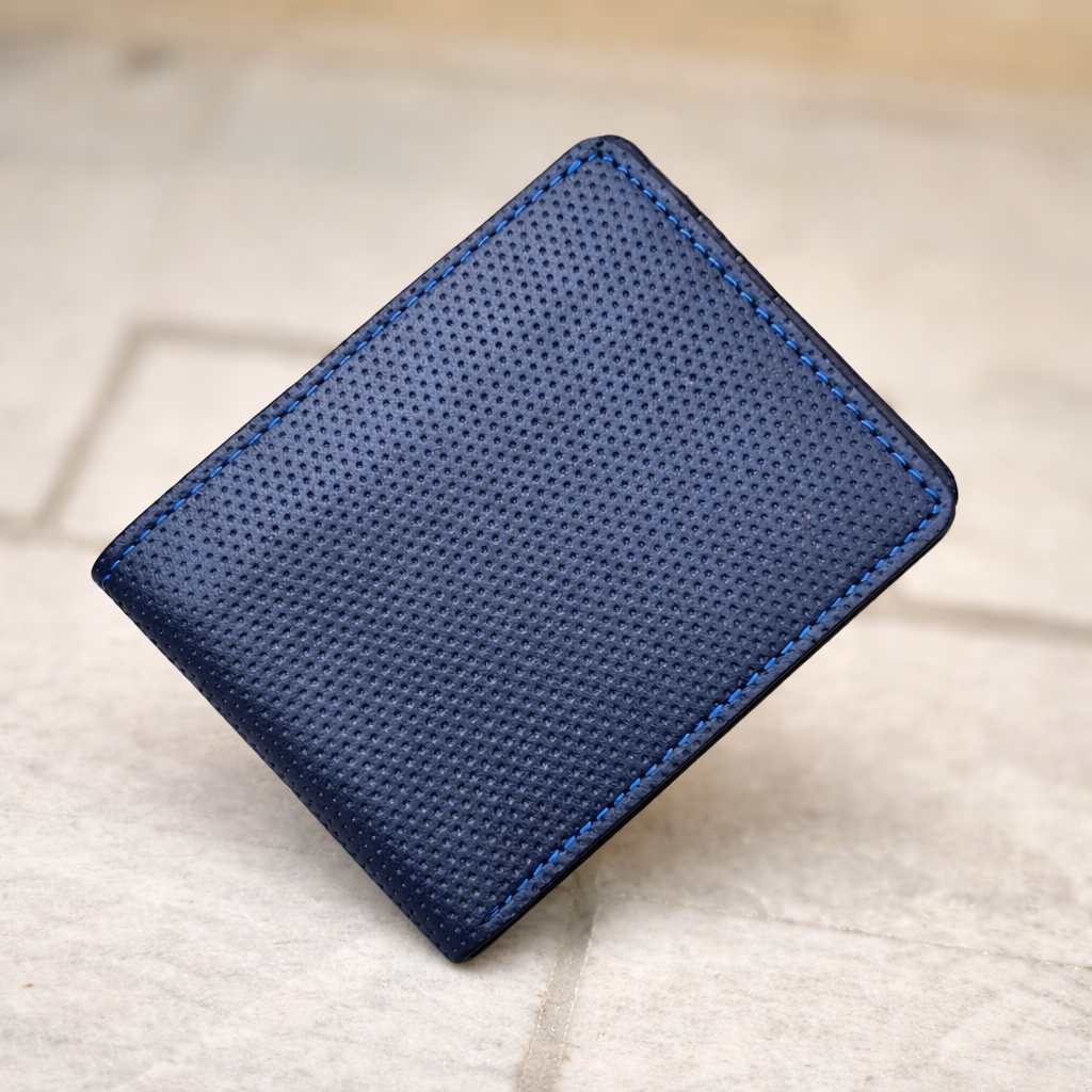 Pocket Size Blue Dotted Bifold Men's Leather Wallet