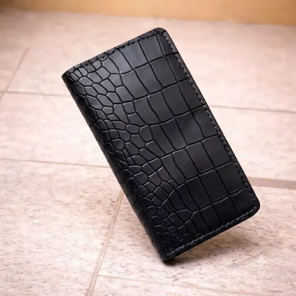 Half Long Crocodile Bifold Leather Wallet For Men