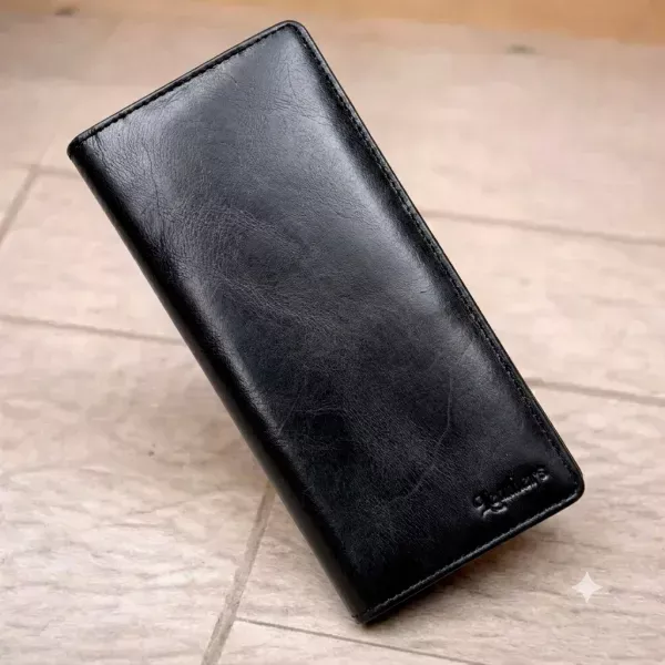 The Diamond: High-Shine Textured Leather Long Wallet