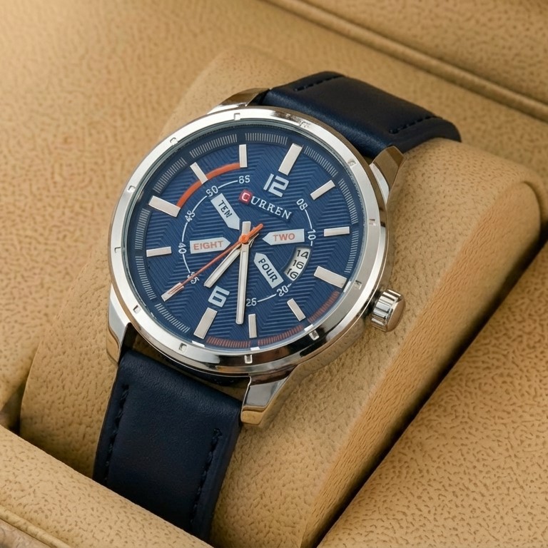 Curren M8211 Watch Leather Strap with Day & Date