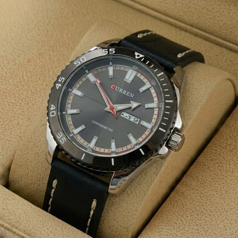 Curren M8272 Watch Leather Strap With Day & Date