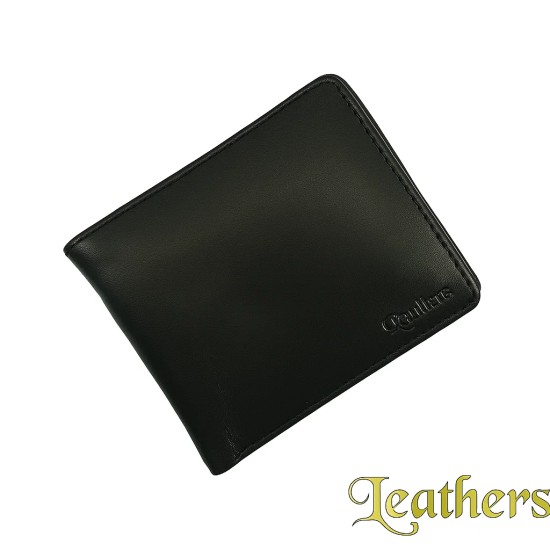 Dollar Size Black Plain Trifold Men's Leather Wallet