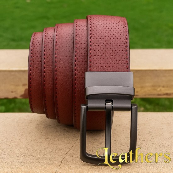 Double Sided Brown Dotted Dress Leather Belt for Men