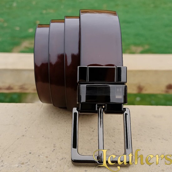 Double Sided Shining Brown Dress Leather Belt for Men