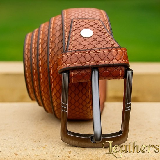 Fishing Style Mustard Casual Leather Belt for Men