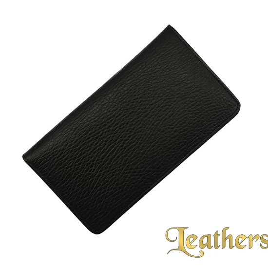 Half Long Black Texture Bifold Leather Wallet for Men