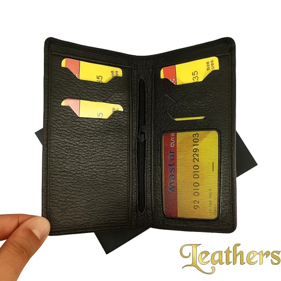 half-long-black-texture-bifold-leather-wallet-for-men