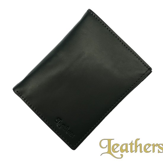 Half Long Black Trifold Leather Wallet for Men