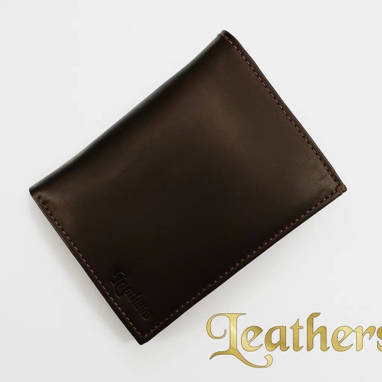 Half Long Brown Trifold Leather Wallet for Men
