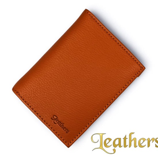 Half Long Mustard Trifold Leather Wallet for Men