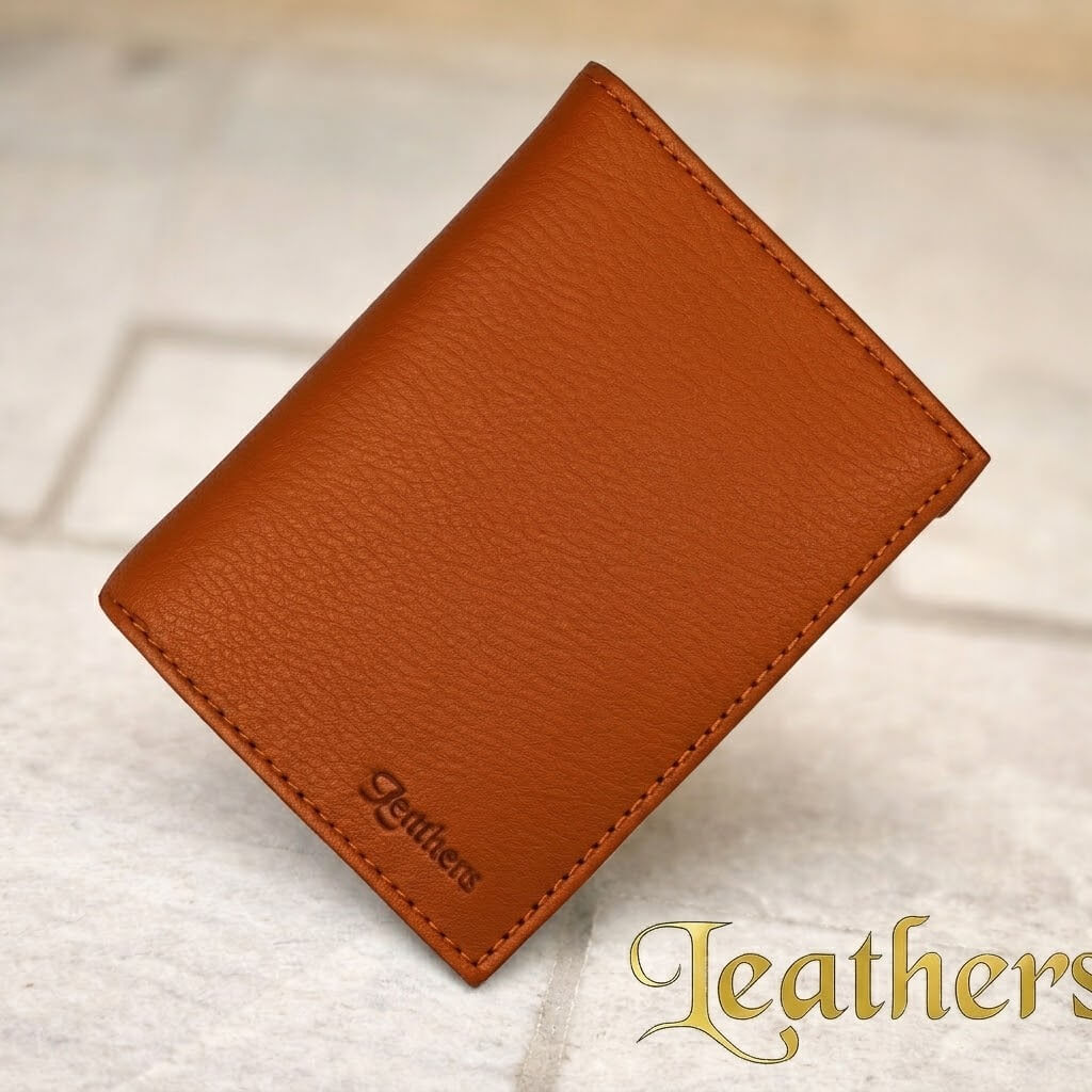 Half Long Mustard Trifold Leather Wallet For Men