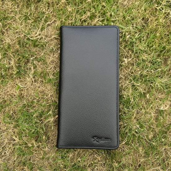 Long Black Texture Bifold Leather Wallet for Men