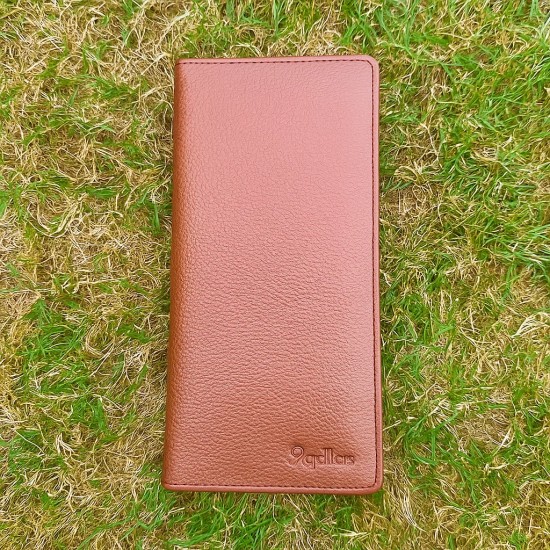 Long Brown Texture Bifold Leather Wallet for Men