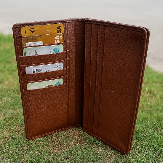 long-brown-texture-bifold-leather-wallet-for-men