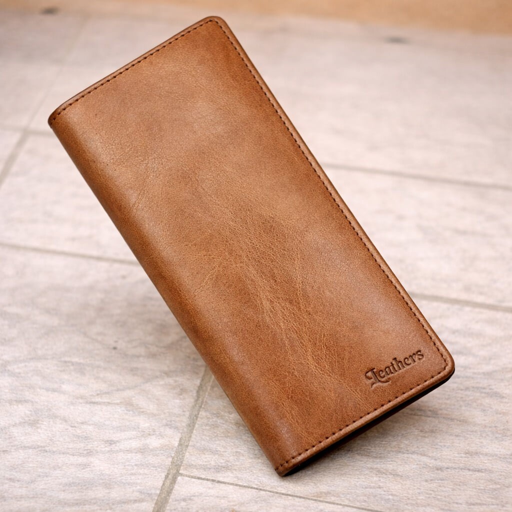 Long Plain Bifold Leather Wallet For Men
