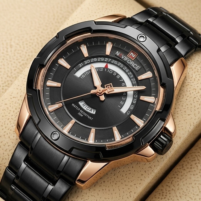 Naviforce NF-9121 Chain Strap & Black Color Watch