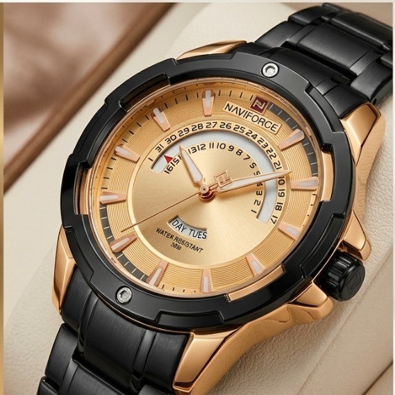 Naviforce NF-9121 Chain Strap Gold & Black Color Watch