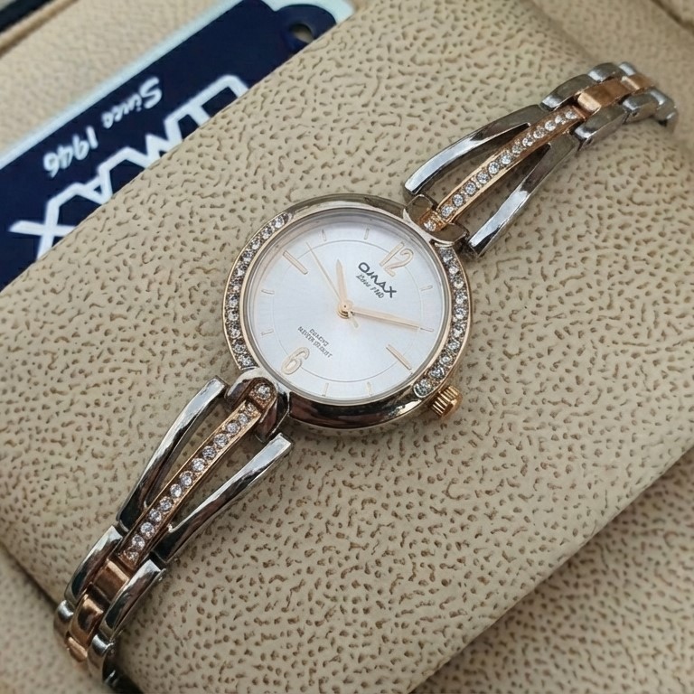 Omax JES974 Silver Rose Gold Color Bracelet Ladies Watch Stainless Steel