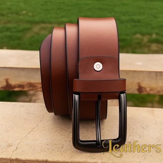 Plain Formal Brown Geniune Leather Belt for Men