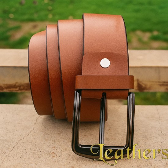 Plain Formal Light Brown Geniune Leather Belt for Men