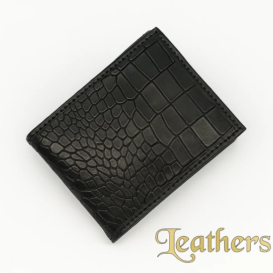 Pocket Size Black Crocodile Bifold Leather Wallet for Men