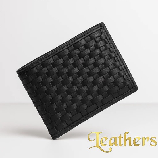 Pocket Size Black Handmade Bifold Men's Leather Wallet