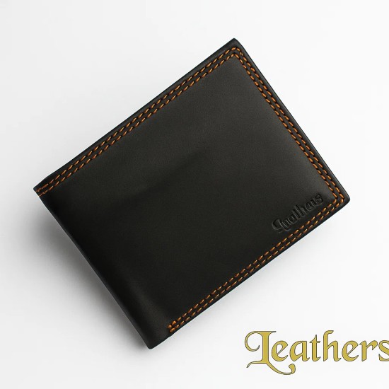 Pocket Size Black Plain Bifold Leather Wallet for Men