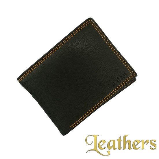 Pocket Size Black Texture Bifold Leather Wallet for Men