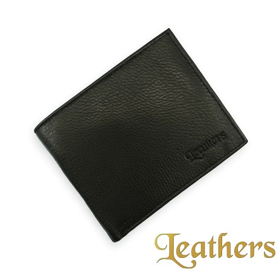 Pocket Size Black Texture Trifold Leather Wallet for Men