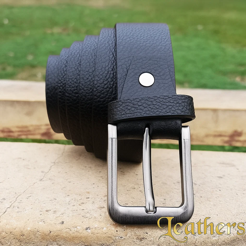 Premium Textured Men's Black Casual Leather Belt