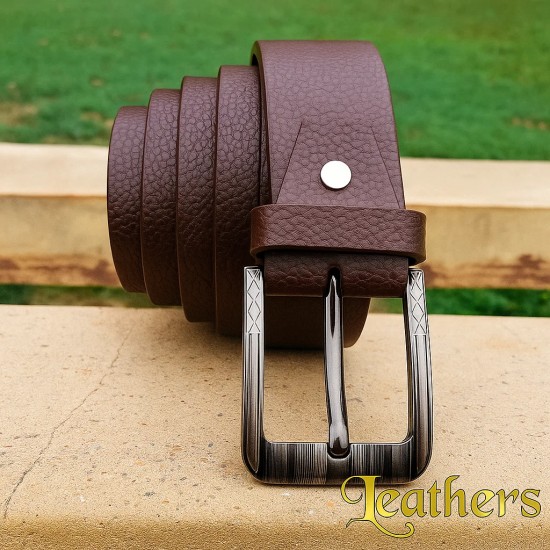 Premium Textured Men's Dark Brown Casual Leather Belt