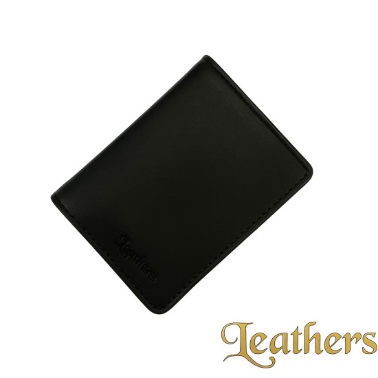 Small Size Black Bifold Leather Card Holder for Men