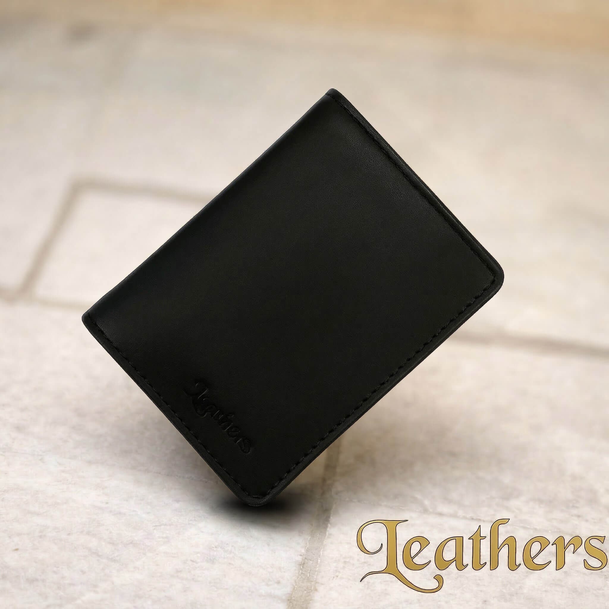 Small Size Black Bifold Leather Card Holder For Men